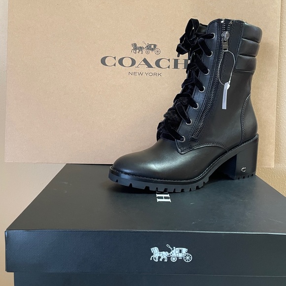 ๐ COACH Jenna Leather & Shearling Moto Zipper Boot W/ Velvet Lace